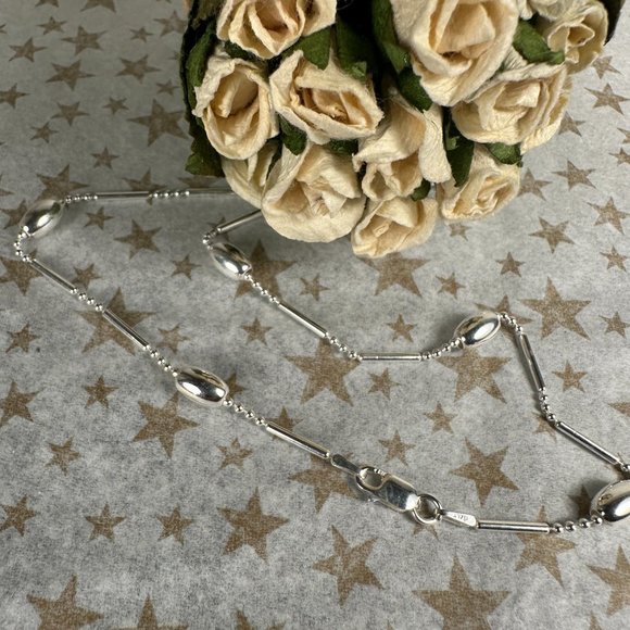 NEW 18" Silver Bead Bar Chain Tin Cup Style Stationed Necklace Italy - Picture 2 of 5